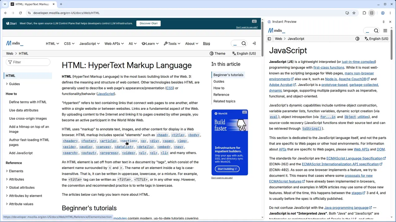 A linked page open in Chrome’s side panel beside the source page